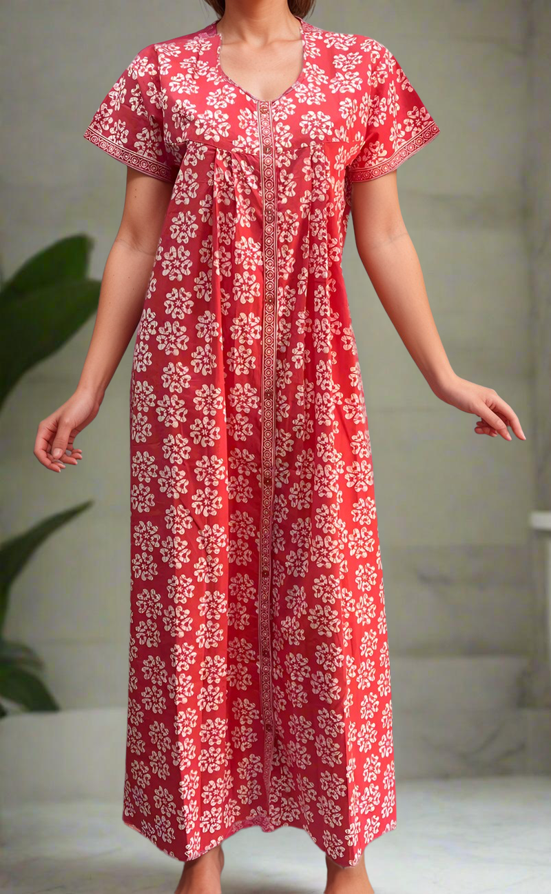 Peach Hearts Full Open Pure Cotton Nighty. Pure Durable Cotton | Laces and Frills - Laces and Frills