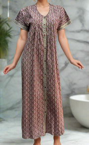 Maroon Floral Garden Full Open Pure Cotton Nighty. Pure Durable Cotton | Laces and Frills - Laces and Frills