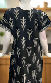 Black/White Leafy Pure Cotton Nighty. Pure Durable Cotton | Laces and Frills