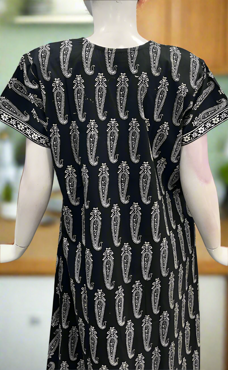 Black/White Paisley Print Pure Cotton Nighty. Pure Durable Cotton | Laces and Frills