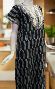 Black/White Paisley Print Pure Cotton Nighty. Pure Durable Cotton | Laces and Frills