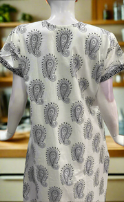 White/Black Paisley Print Pure Cotton Nighty. Pure Durable Cotton | Laces and Frills