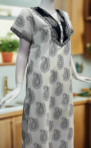 White/Black Paisley Print Pure Cotton Nighty. Pure Durable Cotton | Laces and Frills
