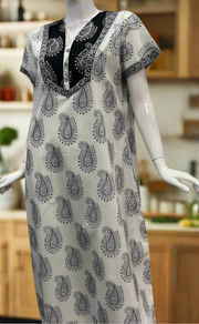 White/Black Paisley Print Pure Cotton Nighty. Pure Durable Cotton | Laces and Frills