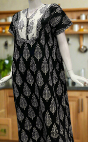 Black/White Floral Pure Cotton Nighty. Pure Durable Cotton | Laces and Frills