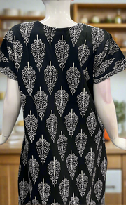 Black/White Floral Pure Cotton Nighty. Pure Durable Cotton | Laces and Frills