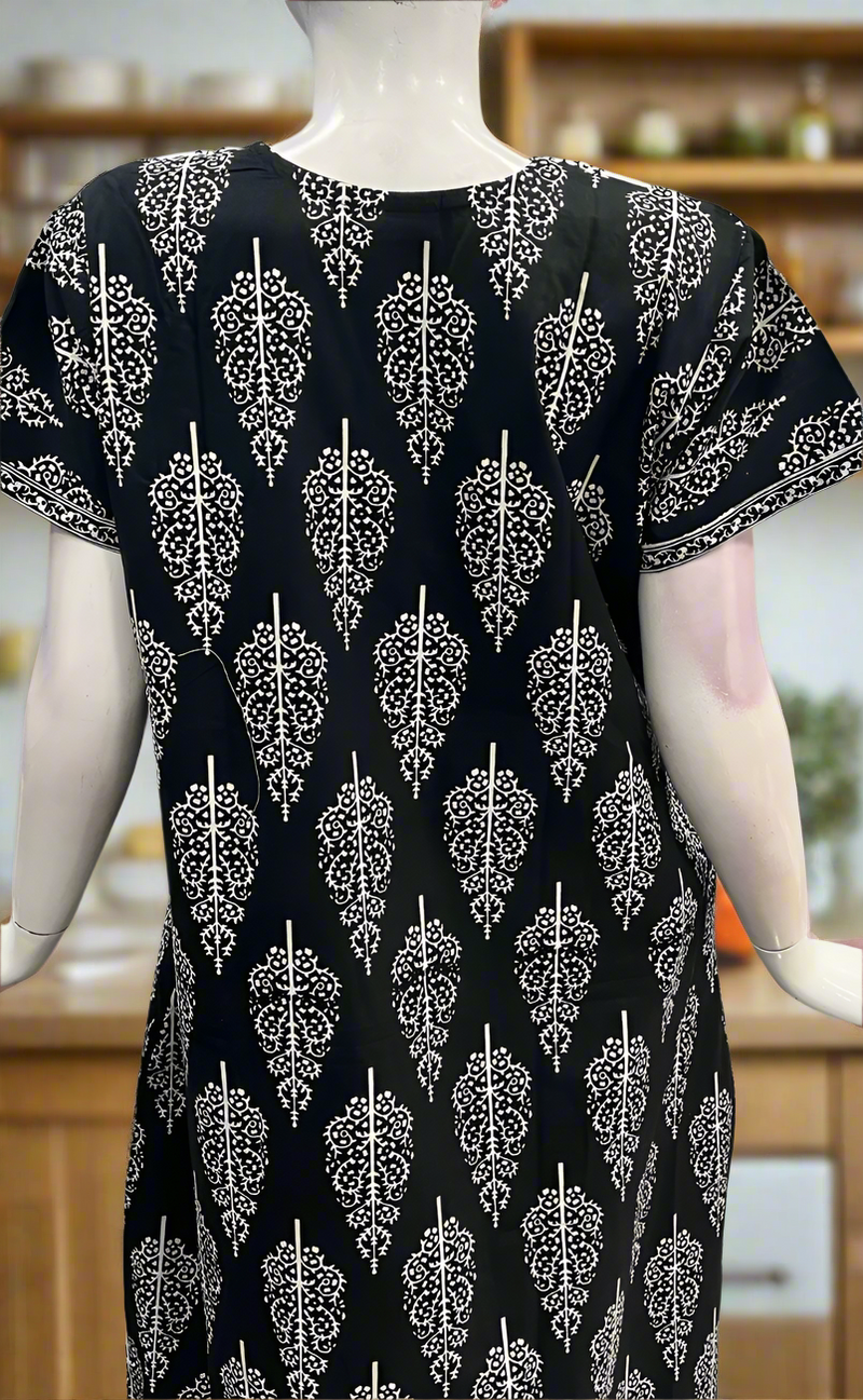 Black/White Floral Pure Cotton Nighty. Pure Durable Cotton | Laces and Frills