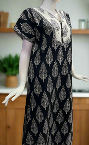 Black/White Floral Pure Cotton Nighty. Pure Durable Cotton | Laces and Frills