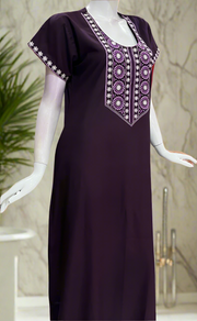 Dark Violet Embroidery Soft Cotton Nighty. Soft Breathable Fabric | Laces and Frills