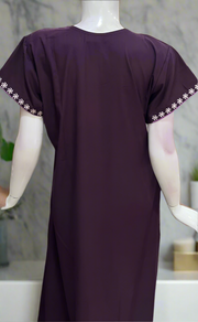 Dark Violet Embroidery Soft Cotton Nighty. Soft Breathable Fabric | Laces and Frills