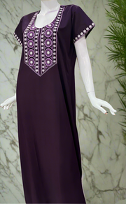 Dark Violet Embroidery Soft Cotton Nighty. Soft Breathable Fabric | Laces and Frills