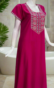 Pink Embroidery Soft Cotton Nighty. Soft Breathable Fabric | Laces and Frills