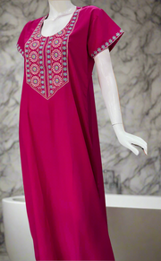Pink Embroidery Soft Cotton Nighty. Soft Breathable Fabric | Laces and Frills