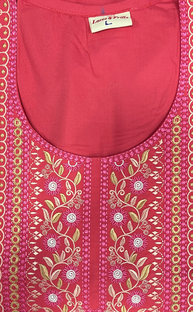 Peach Embroidery Soft Cotton Nighty. Soft Breathable Fabric | Laces and Frills