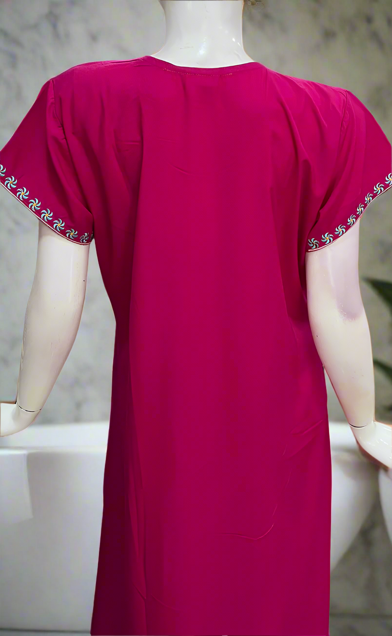 Pink Embroidery Soft Cotton Nighty. Soft Breathable Fabric | Laces and Frills