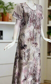 Grey/Pink Garden Satin Nighty. Soft Silky Satin | Laces and Frills