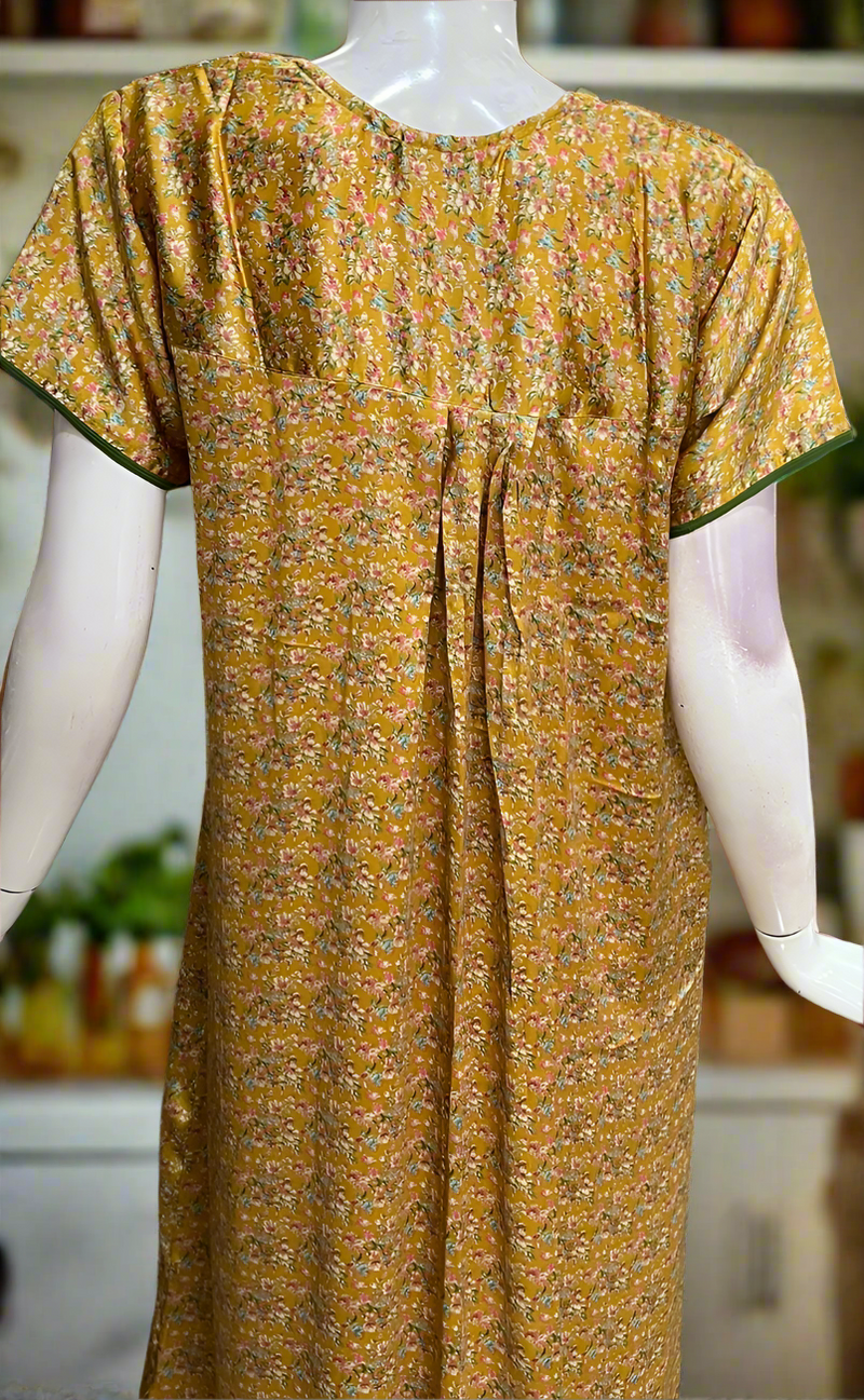 Yellow Tiny Flora Satin Nighty. Soft Silky Satin | Laces and Frills