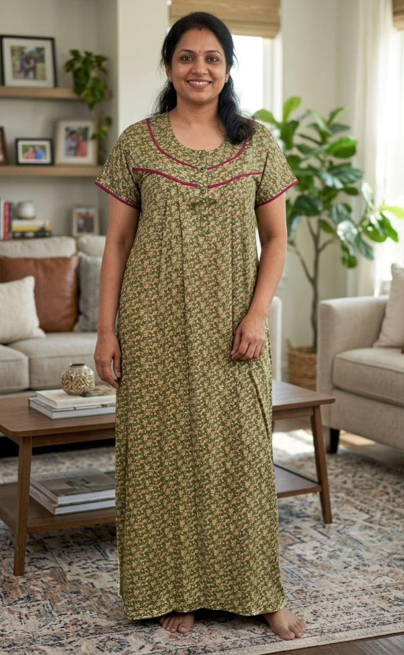 Green Tiny Flora Satin Nighty. Soft Silky Satin | Laces and Frills