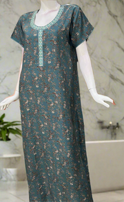 Sea Green Floral Spun Nighty. Flowy Spun Fabric | Laces and Frills