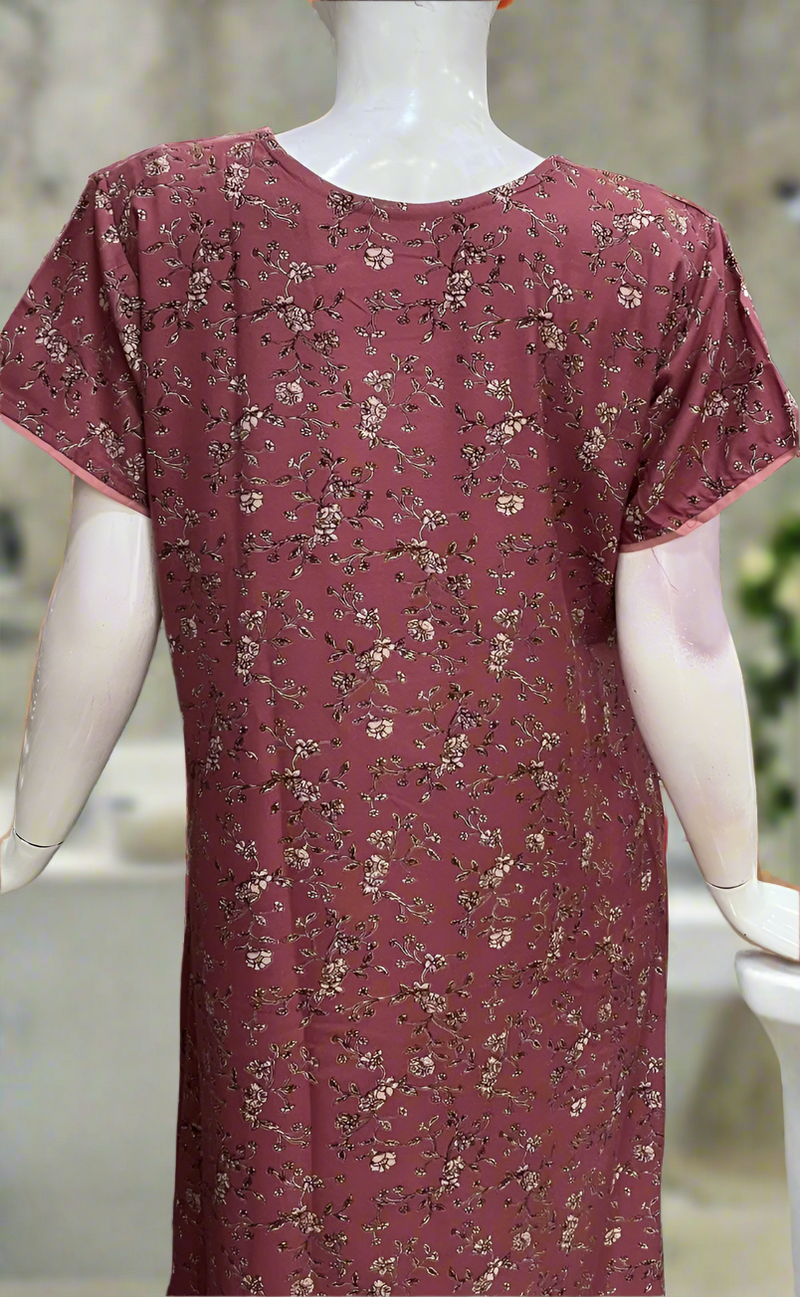 Onion Pink Floral Spun Nighty. Flowy Spun Fabric | Laces and Frills