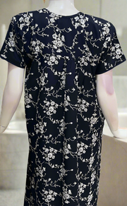 Navy Blue Garden Rayon Nighty. Flowy Rayon Fabric | Laces and Frills