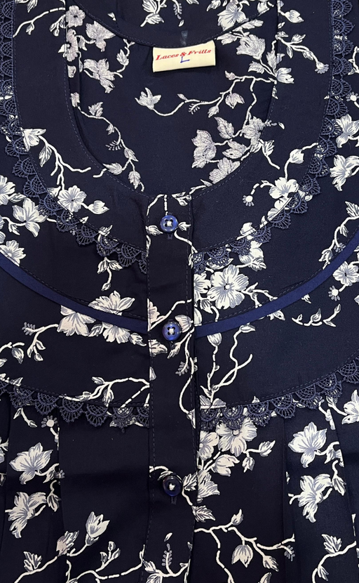Navy Blue Garden Rayon Nighty. Flowy Rayon Fabric | Laces and Frills - Laces and Frills