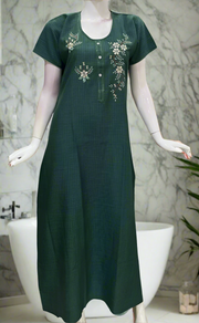 Green Flora Rayon Nighty.  Flowy Rayon Fabric | Laces and Frills