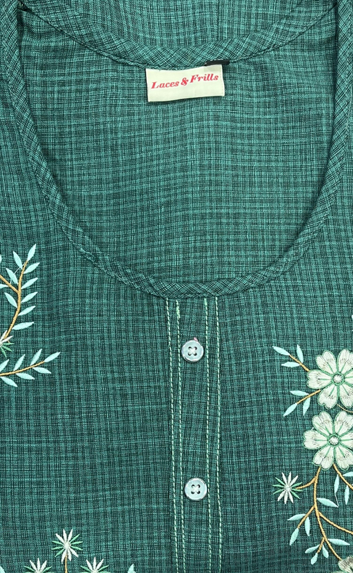 Green Flora Rayon Nighty.  Flowy Rayon Fabric | Laces and Frills - Laces and Frills