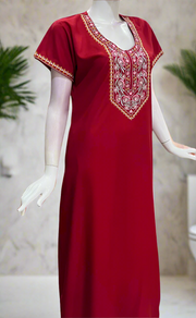 Red Embroidery Soft Cotton Nighty. Soft Breathable Fabric | Laces and Frills