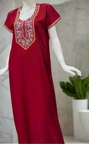 Red Embroidery Soft Cotton Nighty. Soft Breathable Fabric | Laces and Frills