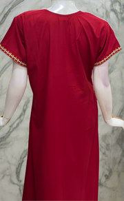 Red Embroidery Soft Cotton Nighty. Soft Breathable Fabric | Laces and Frills
