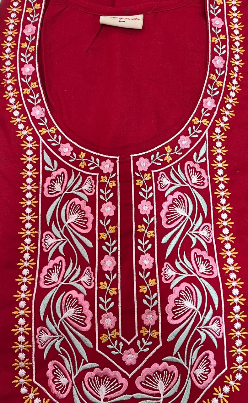 Red Embroidery Soft Cotton Nighty. Soft Breathable Fabric | Laces and Frills - Laces and Frills