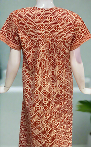 Rust Maroon Abstract Full Open Pure Cotton Nighty. Pure Durable Cotton | Laces and Frills