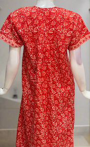 Peach/Red Leafy Full Open Pure Cotton Nighty. Pure Durable Cotton | Laces and Frills