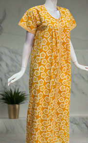 Yellow Batik Flora Full Open Pure Cotton Nighty. Pure Durable Cotton | Laces and Frills
