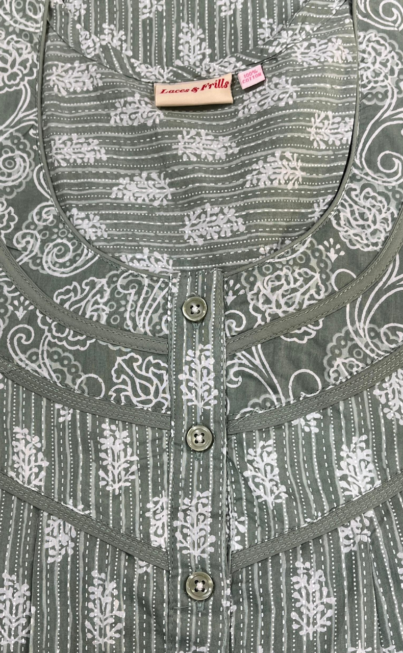 Pista Green Tiny Floral Pure Cotton Nighty. Pure Durable Cotton | Laces and Frills - Laces and Frills