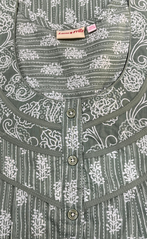 Pista Green Tiny Floral Pure Cotton Nighty. Pure Durable Cotton | Laces and Frills - Laces and Frills