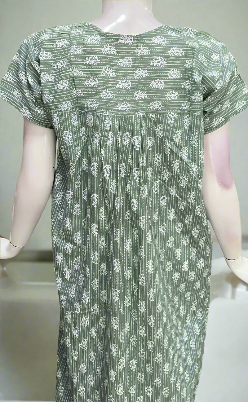 Pista Green Tiny Floral Pure Cotton Nighty. Pure Durable Cotton | Laces and Frills