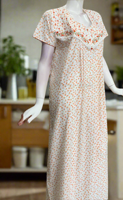 White/Orange Boutique Cotton Nighty . Pure Durable Cotton | Laces and Frills