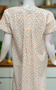 White/Orange Boutique Cotton Nighty . Pure Durable Cotton | Laces and Frills