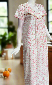 White/Pink Boutique Cotton Nighty . Pure Durable Cotton | Laces and Frills