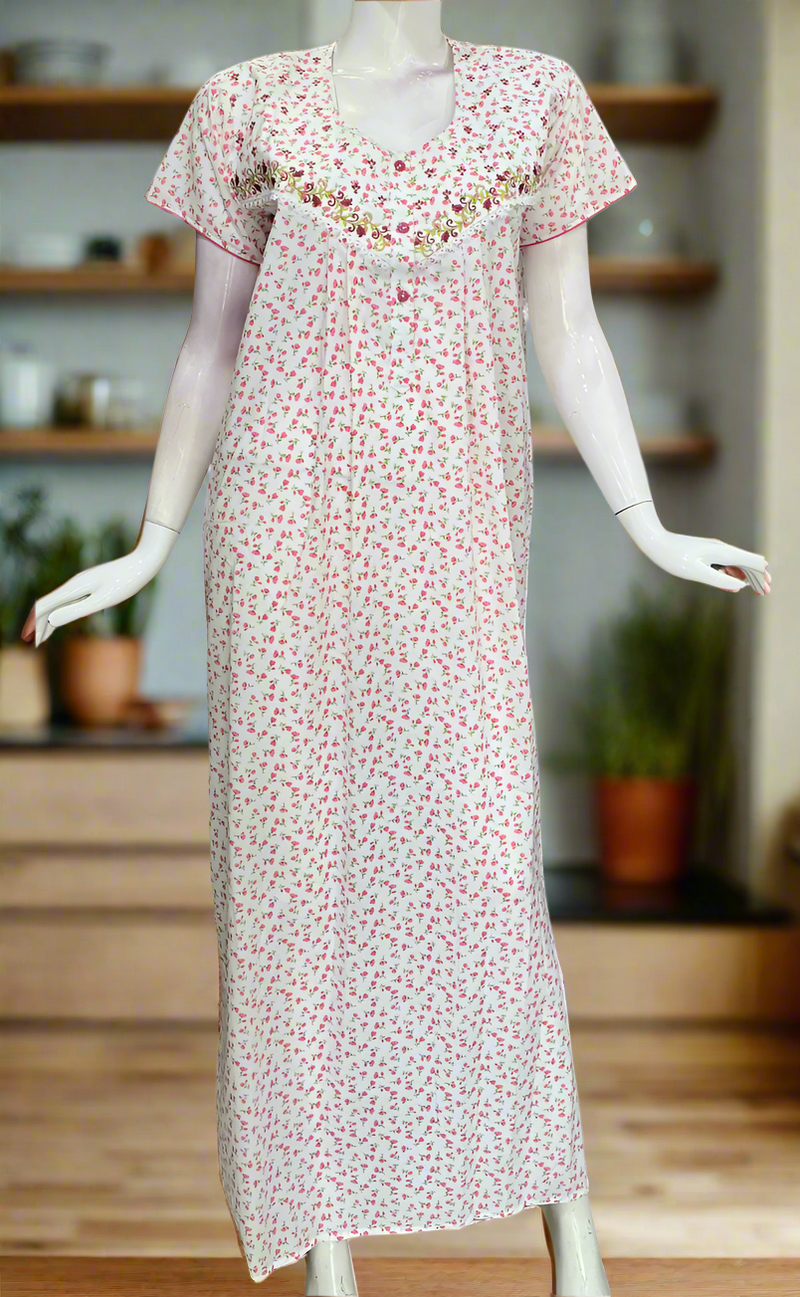 White/Pink Boutique Cotton Nighty . Pure Durable Cotton | Laces and Frills