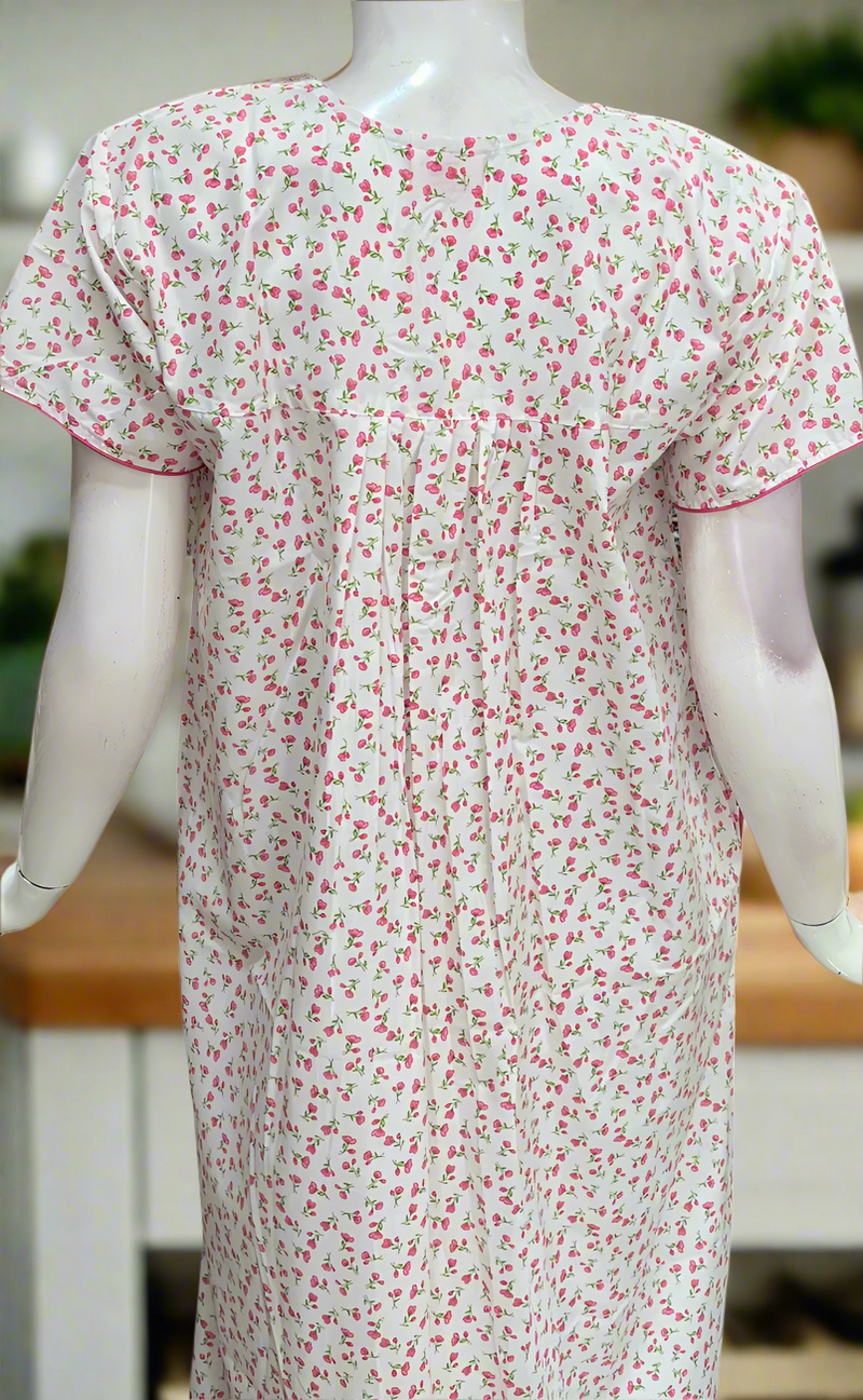 White/Pink Boutique Cotton Nighty . Pure Durable Cotton | Laces and Frills