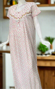 White/Pink Boutique Cotton Nighty . Pure Durable Cotton | Laces and Frills