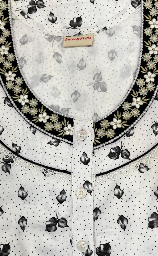 White/Black Boutique Cotton Nighty . Pure Durable Cotton | Laces and Frills - Laces and Frills