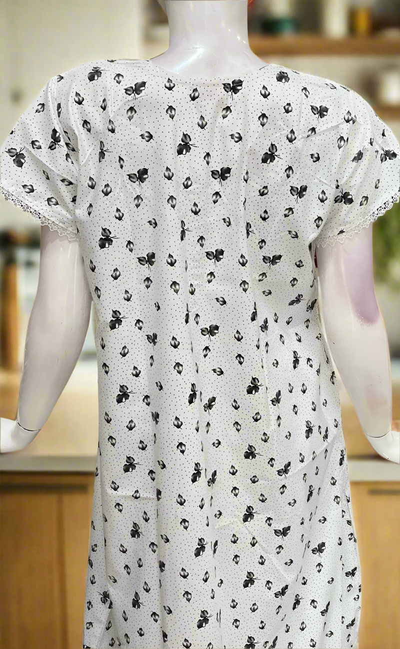White/Black Boutique Cotton Nighty . Pure Durable Cotton | Laces and Frills