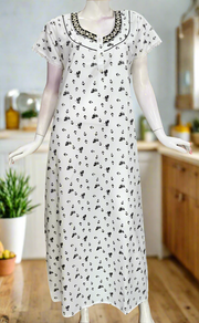 White/Black Boutique Cotton Nighty . Pure Durable Cotton | Laces and Frills