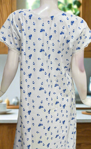 White/Blue Boutique Cotton Nighty . Pure Durable Cotton | Laces and Frills
