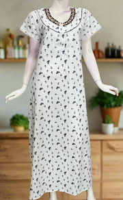 White/Navy Blue Boutique Cotton Nighty . Pure Durable Cotton | Laces and Frills