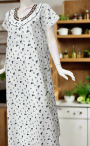 White/Navy Blue Boutique Cotton Nighty . Pure Durable Cotton | Laces and Frills